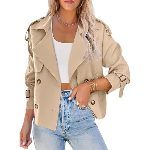 Veste courte double boutonnage femme avec poches fonctionnelles
