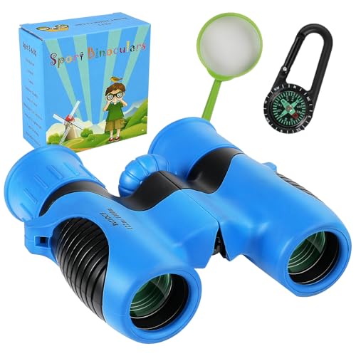 Jumelles 8×21 pour Enfants de 3 à 12 Ans, Jouet avec Loupe et Boussole, pour Garçons et Filles (b)