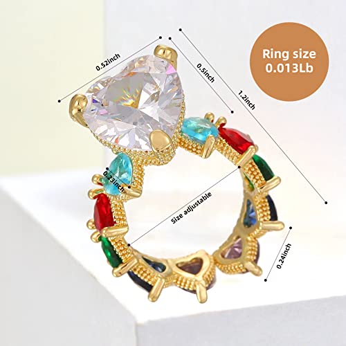 Zalantan Chunky Gold Ring 16K Real Gold Plated Brass Adjustable Ring Cubic Zirconia Rings For Teen Girls Women Colorful Cz Diamond Real Gold-Plated Fashion Cute Chunky Gold Ring Christmas Birthday Valentine's Gift For Girlfriend Family Friends Wife Daughter Yourself #TOP6