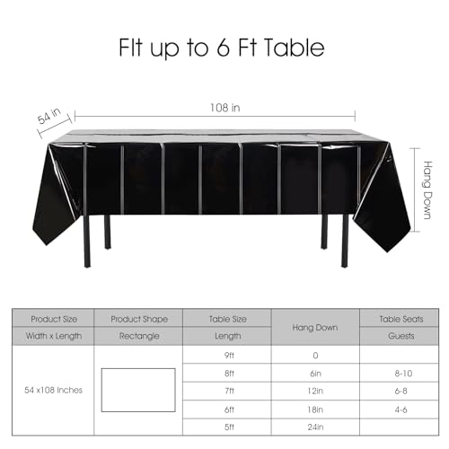 Image of Melsan Black Plastic Table Cloths for Rectangle Tables, 3 Pack Plastic Table Cover Disposable for Halloween Party Decorations, Graduation, Halloween, Birthday Party Decorations, 54x108 in (3, Black)
