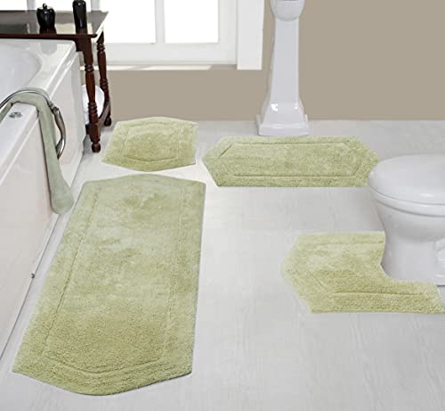 Home Weavers Waterford Collection 100% Cotton Tufted Bath Rug, Extra Soft and Absorbent Bath Rugs, Non-Slip Plush Bath Carpet, Machine Wash, Bath Mat for Bathroom, 4 Piece Set, Green