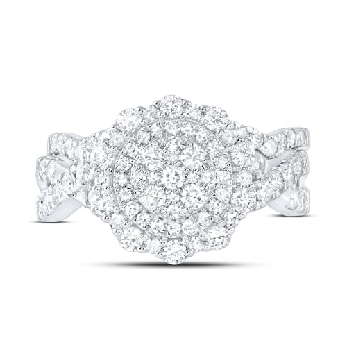 Jewels By Lux 14K White Gold 1 1/5Ctw Natural Diamond Fashion Double Halo Bridal Set, Size: 9