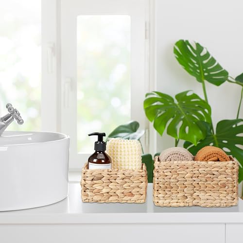 Relaxdays Aufbewahrungskorb Set, Wasserhyazinthe, 2 Größen, Badezimmer & Deko, geflochtene Utensilienkörbe, Natur