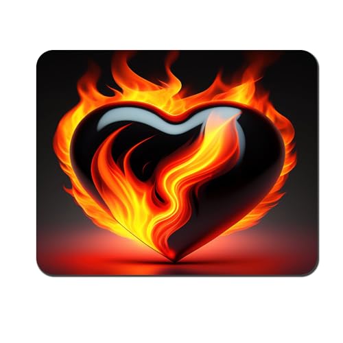 Image of Shivor Gaming Mouse Pad 25x20cm | Flaming Heart Printed Design | Smooth Surface Control | Non Slip Rubber Base | Compatible with Laptop Desktop PC | Black and Red