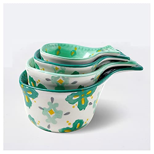QUSYZD Sahneheber Kreative Keramik-Messlöffel Komplettes Set mit westlichen Gewürzsirupbechern Mini-Milchbechern mit Waage Kleine Haushaltsbackmilchbecher für Kinder Milchaufschäumerbecher,E,E