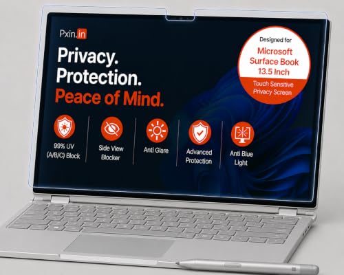 Image of Pxin Aura | Compatible with Microsoft Surface Book 13.5 Inch | Touch Sensitive Privacy Screen | Anti Blue | Anti Glare | UltraThin for Hyper Touch | Anti UV | Privacy Filter