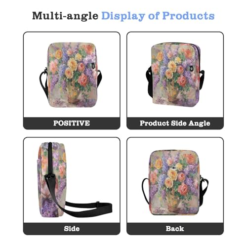 mens messenger bag crossbody crossbody bag men Woman Shoulder Handbags Adjustable Strap for outdoor sports outdoor sports- Roses and Lilacs in A Vase4