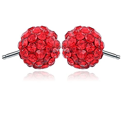 XYFCJK S925 Pendientes De Bola De Cristal para Mujer - Teselación De Varios Niveles Moda Hipoalergénica, Joyería Ligera con Abalorios, Regalo De Cumpleaños De Novia Mamádanegro, Rojo, 1 Cm