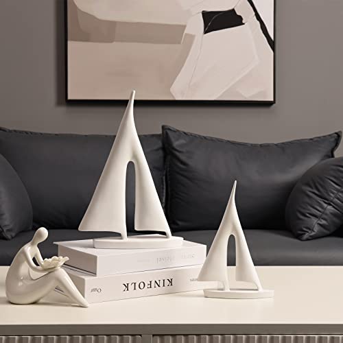 Saysmile Modern Sculptures Home Decor, Sailboat Decor Ornament, Boat Decorations Statue Decor, Art Sculptures And Statues, Sailboat Gifts Home Office Bathroom Shelf Decor (White-2 Pack) #TOP6