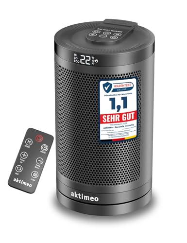 Aktimeo Neu HeizlüFter Energiesparend [Testsieger], 1500W Elektrischer Keramik HeizlüFter Mit Thermostat, ÜBerhitzungs-, Kipp- Und Kinderschutz, 12 Std. Timer, Heater, Inkl. Fernbedienung, Schwarz-image