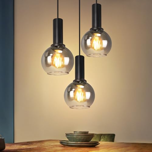 CBJKTX Hängelampe Esstisch Pendelleuchte Glas-3 Flammig Hängeleuchte Vintage Esstischlampe Hängend E27 Pendellampe Esszimmerlampe Höhenverstellbar für Wohnzimmer Schlafzimmer(ohne Leuchtmittel)