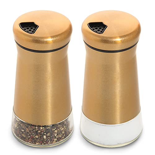 bonris Juego de salero y pimentero de cobre con base de cristal, con agujeros ajustables (dos) Cover