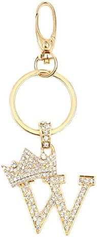 Sometheme Special Rhinestone Stud Initial Letter Charm Keychain, Key Ring, Bag Charm, Gift Box Included (GOLD-F)
