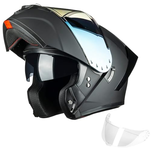 ILM Modular Motorcycle Helmet for Adults Full Face Flip up Riding with Dual Visor Street Bike Racing DOT Model MM966 (Matte Black Colorful, XL)