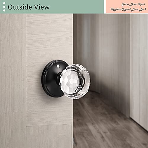 Goldentimehardware Diamond Crystal Style Door Knob With Round Rosette,Black,Interior Glass Privacy Door Knob,Hall-Closet And Bed-Bath Lock,Ball Style Door Handle,1 Pack #TOP3