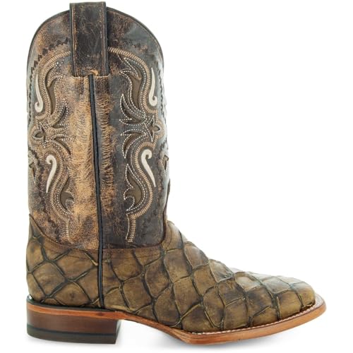 Soto Boots Men's Pirarucu Print Cowboy Boots, Exotic Print Men's Cowboy Boots, Western Boots For Men H40153
