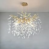 KVTOEP Modern Crystal Tree Branches Chandelier, 18in Gold 6 Lights Large Ceiling Hanging Light for Dining Room, Round Raindrop Pendant Light Fixture