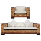 vidaXL Sofagarnitur 2-TLG. mit Auflagen Sofa Sessel Couch Loungesofa Sitzmöbel Wohnzimmersofa Rattansofa Couchgarnitur Designsofa Braun Natur Rattan