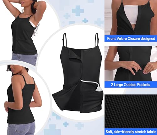 Post Mastectomy Shirts with Drain Pockets Breast Surgery Mastectomy Camisole Top with Hook and Loop Closure2
