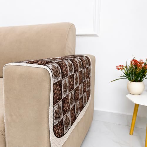 Image of Homerz Premium 'Maharaja Paradise Series' Sofa Cover | Net Fabric Sofa Cover | Washable, Anti-Dust Backed & Wrinkle Resistant Cover (Leafy Checks, 2 pc Armrest, Armrest)