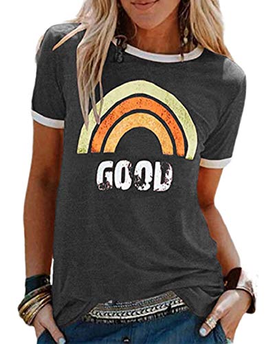 Heekpek Camiseta Mujer Manga Corta con Estampado Vintage, Top Casual de Verano, T-Shirt Short Sleeve para Mujeres, G-Gris Oscuro, XL