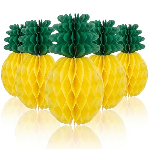 Luau Party Decorations - 5 PCS Pineapple Honeycomb Table Centerpieces for Hawaiian Themed Birthday Party Favors Supplies | Tropical Party Decorations for Summer Beach Pool