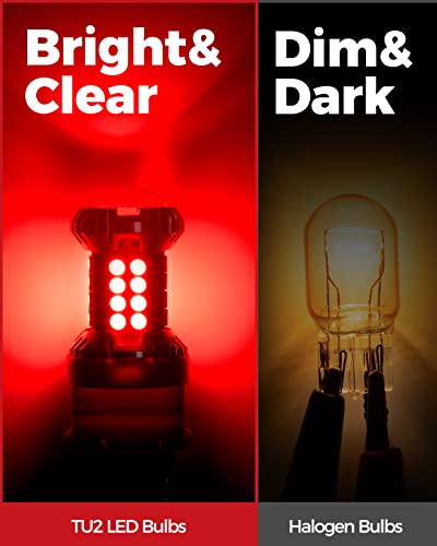 Image of Torchbeam Newly Upgraded 3157 Red LED Bulb, LED Brake Tail Light Bulbs, 600% Brighter 3056 3057 4057 4157 3457 Brake Stop High Mount Stop Tail Taillights with HD Lens for Cars, Non-polarity, 2 Pack