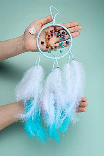 Jovivi Dream Catcher 7 Chakra Crystal Stone Hanging Ornament, Handmade Sky Blue Feather Dreamcatcher for Wall Hanging, Home Car Bedroom Decoration, Art Ornament Craft Gift - Thumbnail 6