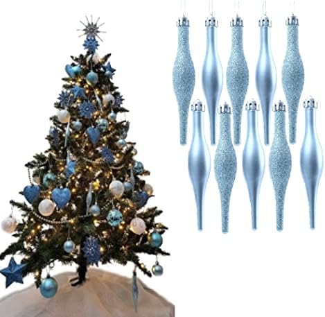 Simply Products 10 Droplet Baubles - Great Christmas Tree Decoration, Matte & Glitter Icicle Baubles (Silver & White Glitter)