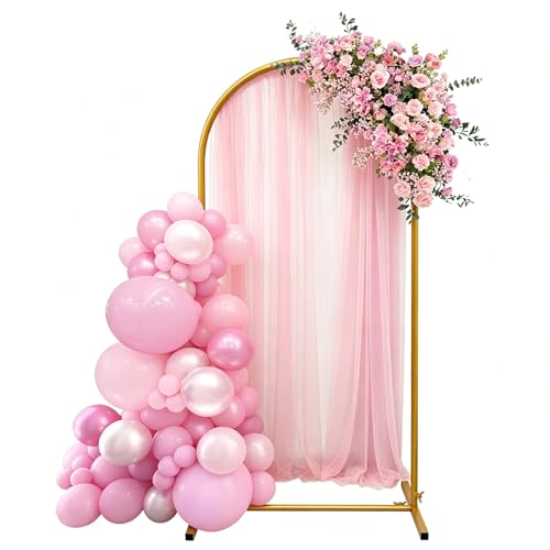 VUVAHA 6ft Arch Backdrop Stand Metal Wedding Arch Backdrop Stand with Square Base Ground Nails Party Arch Frame for Wedding Ceremony Baby Shower Garden Balloon Birthday Party Decorations Gold