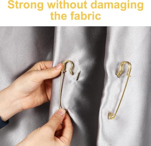 Image of 12 Pcs Large Safety Pins, 2 Inch Heavy Duty, Gold, Stainless Steel, Blanket & Clothes Pins