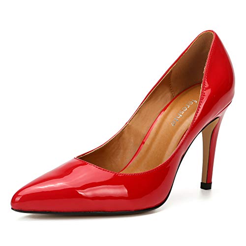 fereshte Women's Men's Pointed Toe High Heel Pumps, Slip On, 3.94 Inch Stiletto Heel Patent Red EU Size 46 - US 14 Women/12.5 Men