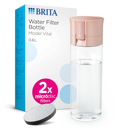 BRITA Wasserfilterflasche Modell Vital Rosa (600 ml) mit 2 MicroDisc-Filtern um überall hydratisiert zu werden entfernt Chlor Verunreinigungen Hormone und bewahrt Mineralien.