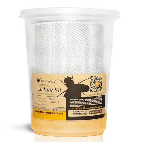 byFormica Just Add Flies! Fruit Fly DIY Culture Kit for Drosophila Melanogaster or Hydei with NutriDense SuperFood Blend (MaxYield)
