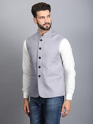 Image of Ethluxis Men's Designer Solid Nehru Jacket /Waist Coat /Bandhgala