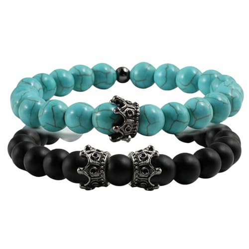 Bracelet de perle en cristal perle nature pierres couronne noir blanc rond tisse 17cm