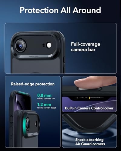 Image of ESR for iPhone Air Case, Camera Control Cover, Compatible with MagSafe Accessories, TPU for iPhone 17 Air Case, Military-Grade Protection, Shock-Absorbing Corners, Hybrid Series, Frosted Black