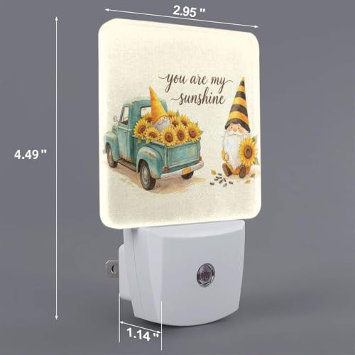 Image of Sunflower Gnome Truck LED Plug-in Nightlights 2 Piece Set for Bedroom