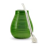 caámate. Yerba Mate Tee Set ● Das Original ● Keramik Matebecher + Edelstahl Bombilla (grün)