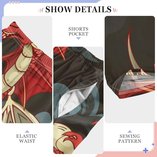 Flying Dragon Print Boys Long Pants Soft Trousers Elastic Waist Kids Lounge Bottoms with Pockets S-XL4