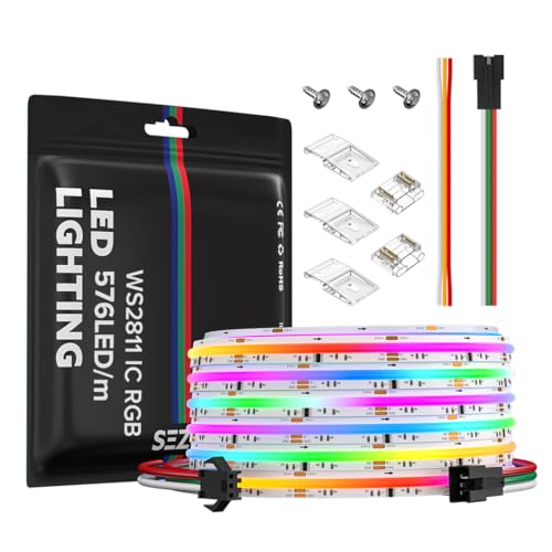 Image of SEZO RGB Smart IC COB LED Strip Lights Addressable WS2811 IC 24V 16.4ft /5m 576LEDs /m IP30 Color Chasing Flexible FCOB RGB Tape Light for TV Home Decor DIY(No Adapter & Controller)