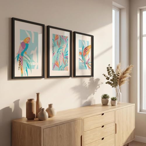 Image of NoWorries Perrot tropical art wall painting for home decoration, Set of 3 Wall decor frames for living room and bedroom (Tropical pattern) (Theme-illustration) (Art-4, 10x13inch)