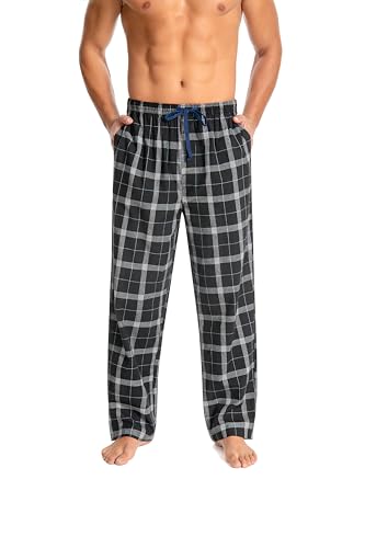 Jveyvth Mens Pyjama Pants 100% Cotton Plaid Sleep & Lounge Pants, PJ Bottoms with Pockets and Button Fly