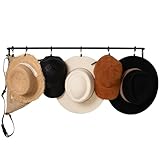 Paso Robles Ironworks Wall Mounted Hat Display Rack, 35 inch Iron Rod with 6 Clips, Handcrafted, Antique Black