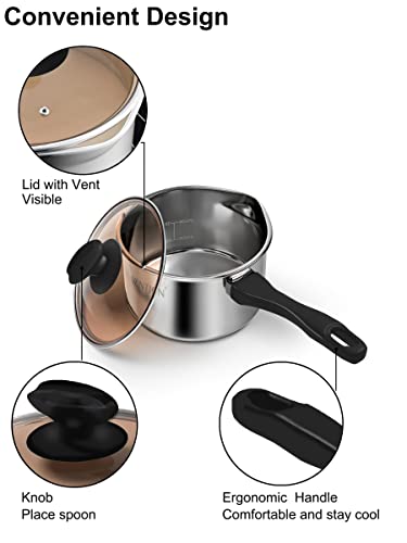 Vention Sauce Pan With Lid, Stainless Steel Saucepan With Pour Spout, 1.5 Quart Small Pots For Cooking, Capsule Bottom #TOP4