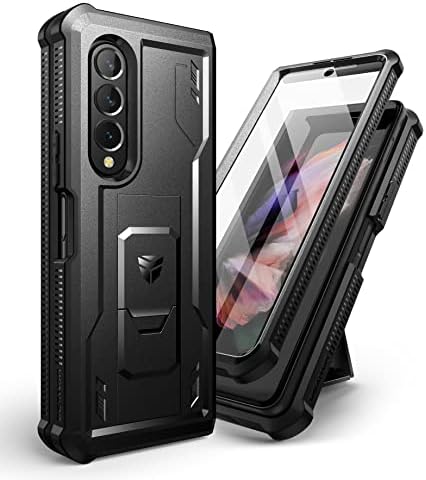Dexnor for Samsung Galaxy Z Fold 3 5G (2021) Case, Full-Body Dual Layer Rugged Case with Built-in Screen Protector & Kickstand & S Pen Slot - Black
