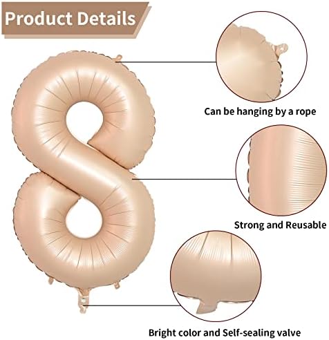 Number 18 Balloons Retro Apricot, 18 Birthday Balloon Light Brown 18 balloon for 18th Birthday Anniversary Decoration, 2PC Large 40 Inch Digital 18 Year Old Nude Ballons Neutral Balloon Caramel 18