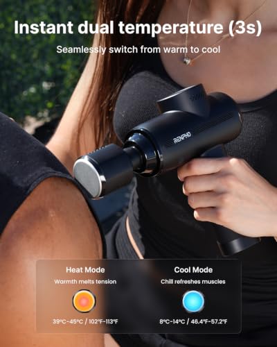 Image of RENPHO Active Thermacool 2 Red Massage Gun with Infrared Heating, Cool Head | VA Display, Deep Tissue Massage for Athletes, Percussion Massager with Heat & Cool for Muscle Relief, 3 Light Modes, 5 Speeds