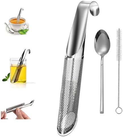 2 Pack Tea Strainers With 2 Brushes - Stainless Steel Tea Infuser Stick, Fine Mesh, Long Handle, For Loose Leaf Tea, Coffee, Spices