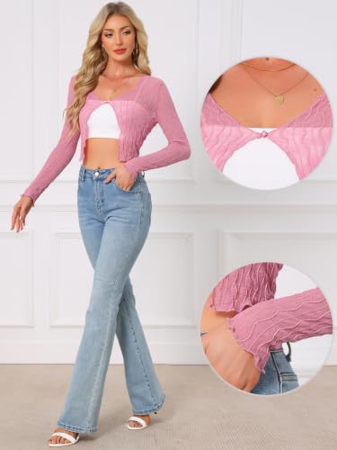 Image of Allegra K Bolero Shrug for Women's Sheer Mesh Tie Front Textured Crop Shrug for Evening Dresses